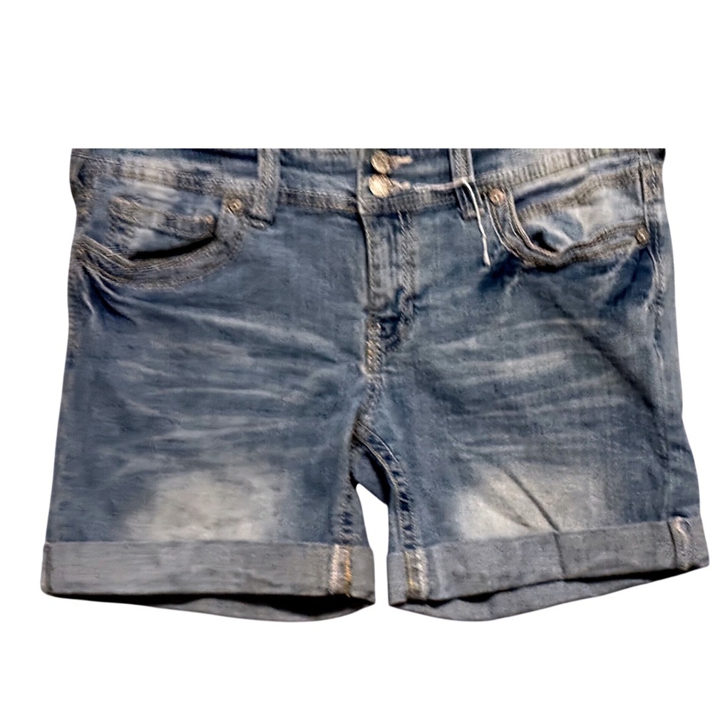Ariya Jeans Women Blue Denim Shorts Cuffed Flap Pocket Y2K Medium‎ Wash Sz 11/12